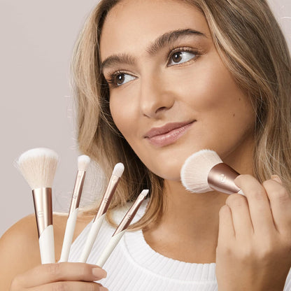 Luxe Natural Elegance Face Makeup & Foundation Brush Set | Full-Face Look with a Makeup Brush Set, Powder Brush and Blending Brush with Recycled Materials