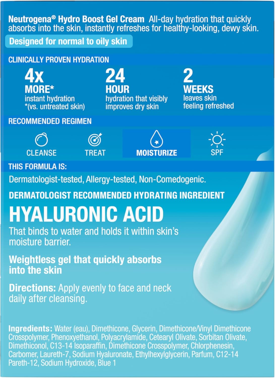 Hydro Boost Gel Cream Face Moisturizer, 47Ml | Lightweight Moisturizer with Hyaluronic Acid, Instant Absorption, Oil-Free, Non-Comedogenic, for Normal to Dry Skin