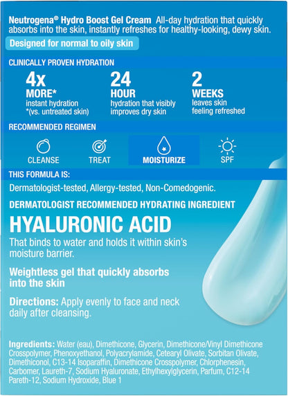 Hydro Boost Gel Cream Face Moisturizer, 47Ml | Lightweight Moisturizer with Hyaluronic Acid, Instant Absorption, Oil-Free, Non-Comedogenic, for Normal to Dry Skin