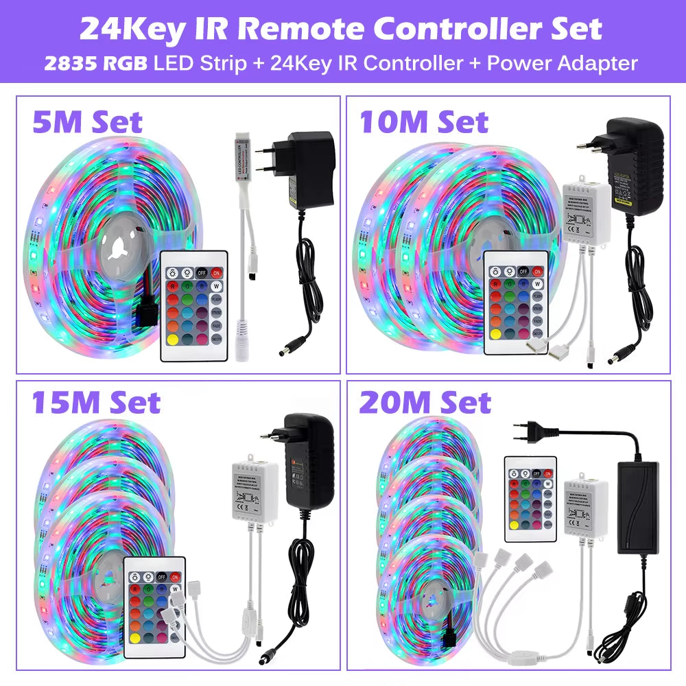 RGB LED Strip Light 5050 2835 Flexible LED Light Strip 10M 15M 20M 12V RGB LED Tape Set with Wifi / Bluetooth Music Controller