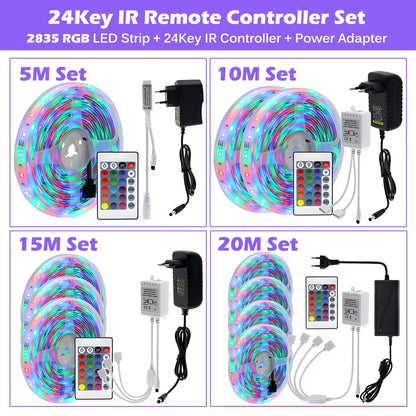 RGB LED Strip Light 5050 2835 Flexible LED Light Strip 10M 15M 20M 12V RGB LED Tape Set with Wifi / Bluetooth Music Controller