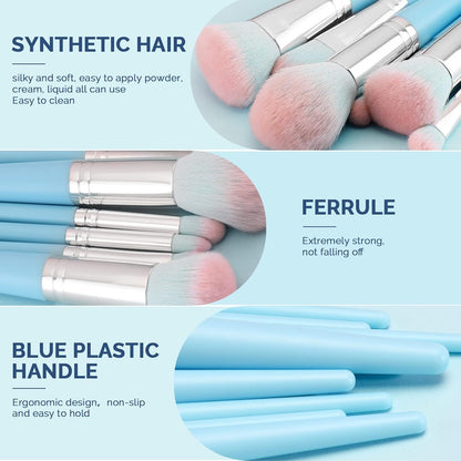 Makeup Brushes  16Pcs Professional Makeup Brush with Makeup Sponge Set Premium Synthetic Foundation Kabuki Eyebrow Concealers Blending Eye Shadow Brushes Make up Tool Kit (Blue)