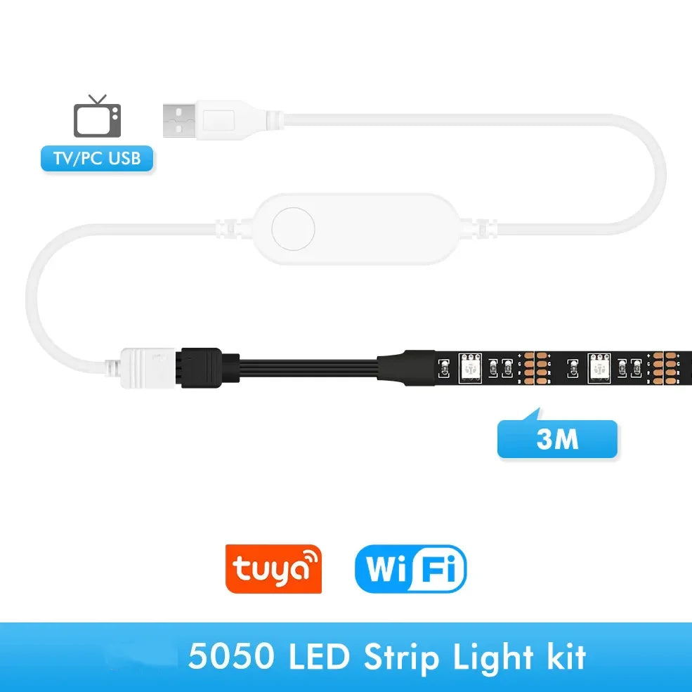 USB TV Led Strip Light RGB Tape Tuya Smart Wifi Flexible Light Lamp Screen TV Backlight Support Alexa Google 50CM 1M 2M 3M 4M 5M